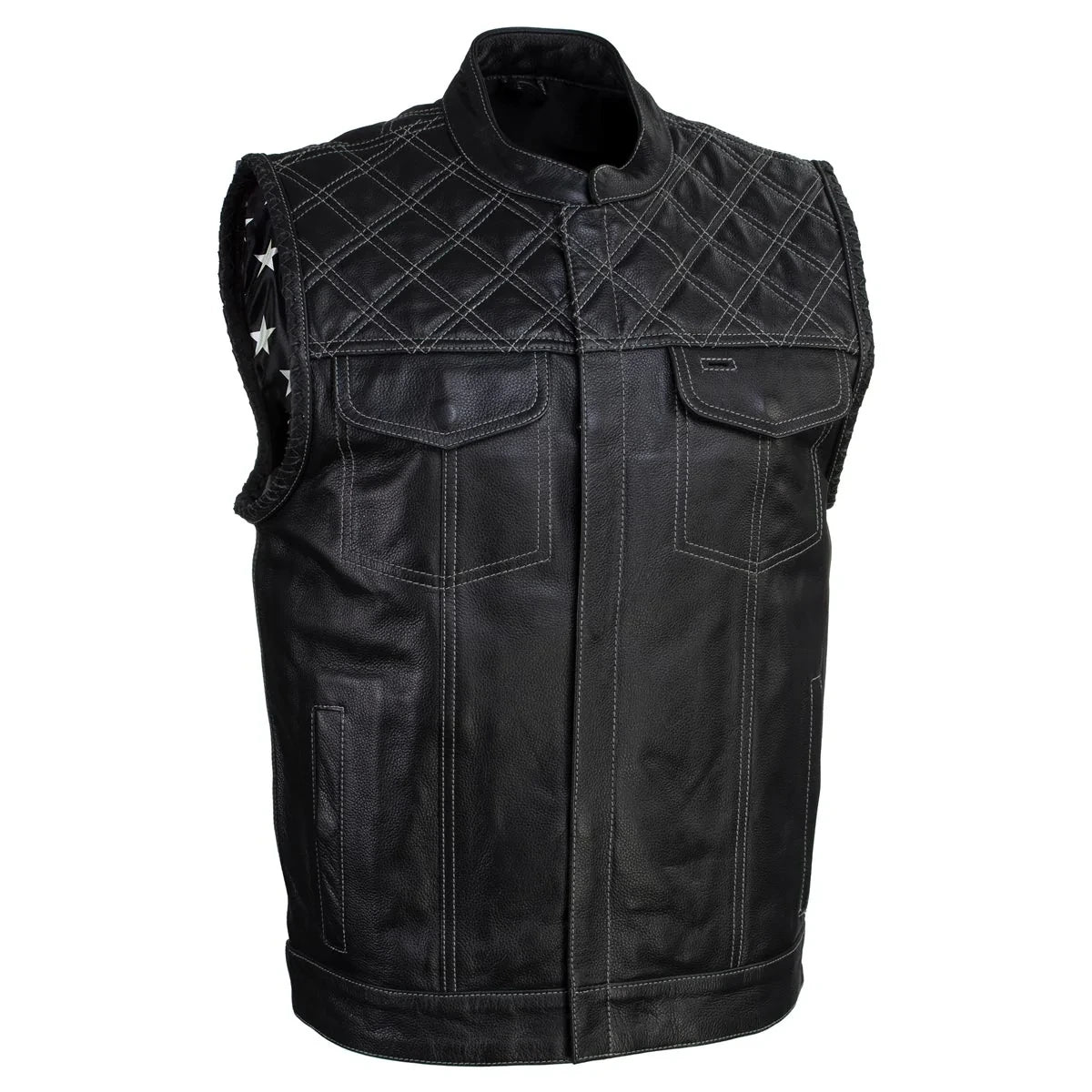 Men's Leather Motorcycle Vest - Black