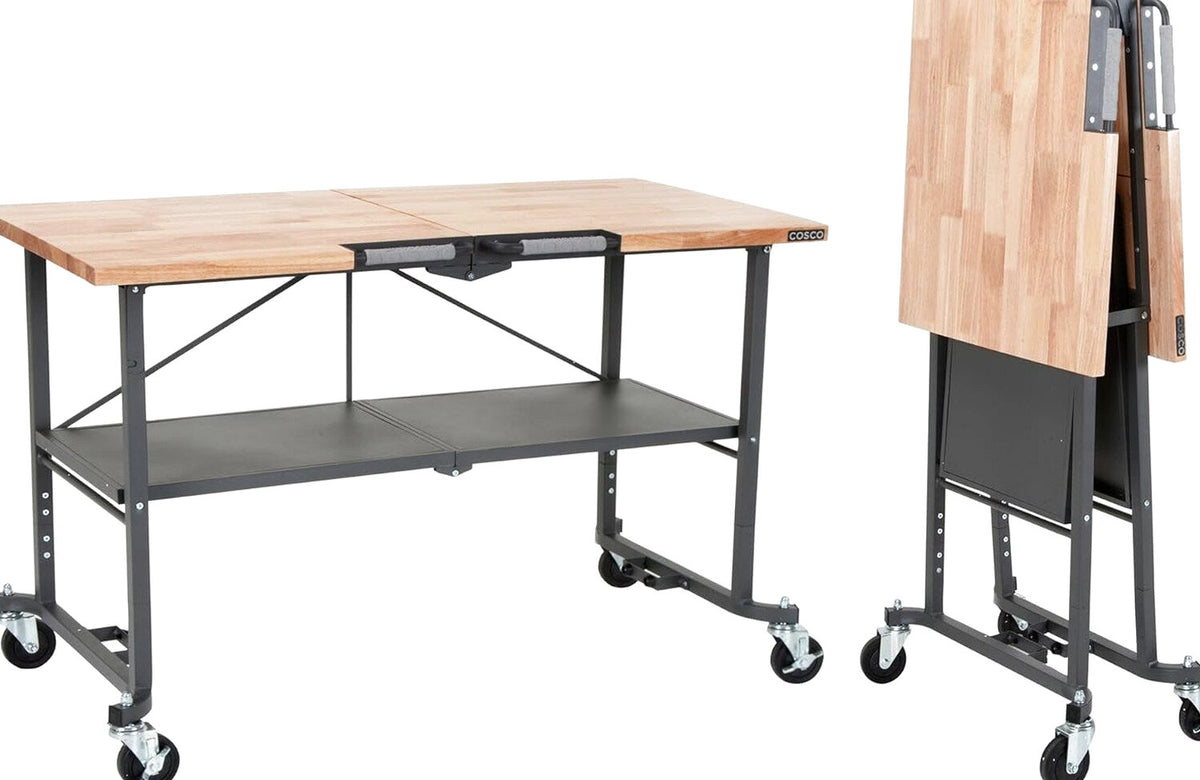 COSCO SmartFold Butcher Block Workbench, 700 lb Capacity, Pine - 66765DKG1E
