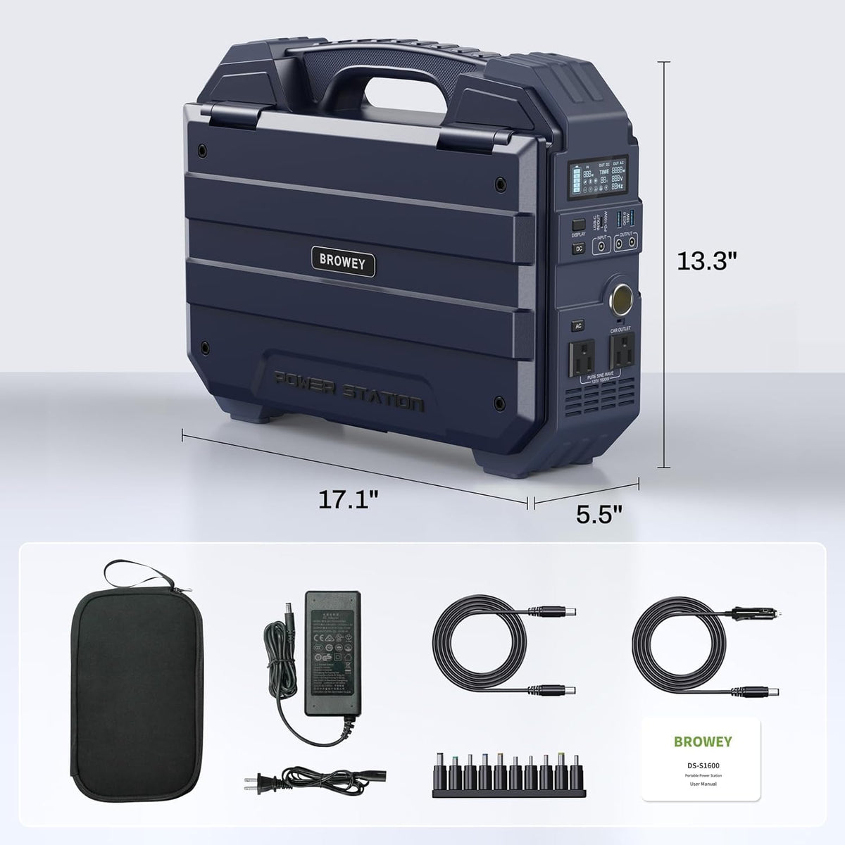BROWEY Portable Power Station 1024Wh LiFePO4 1600W (3200W Peak) Dark Blue - S1600