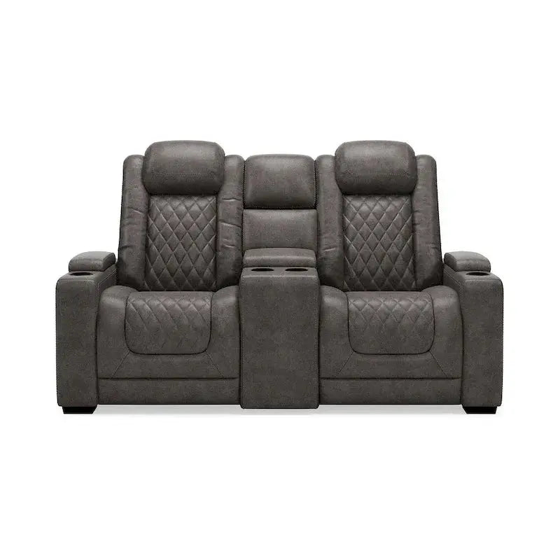 Ashley Gray Power Reclining Loveseat With Console, 71.75in W x 39in D x 44in H - Hyllmont