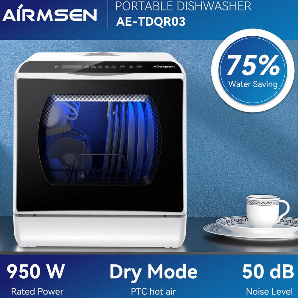 AIRMSEN Portable Countertop Dishwasher, 5-Liter Built-In Water Tank, 5 Washing Programs - AE-TDQR03