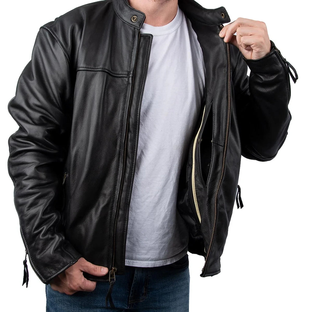 Men's Buffalo Leather Thermal Motorcycle Jacket - Black
