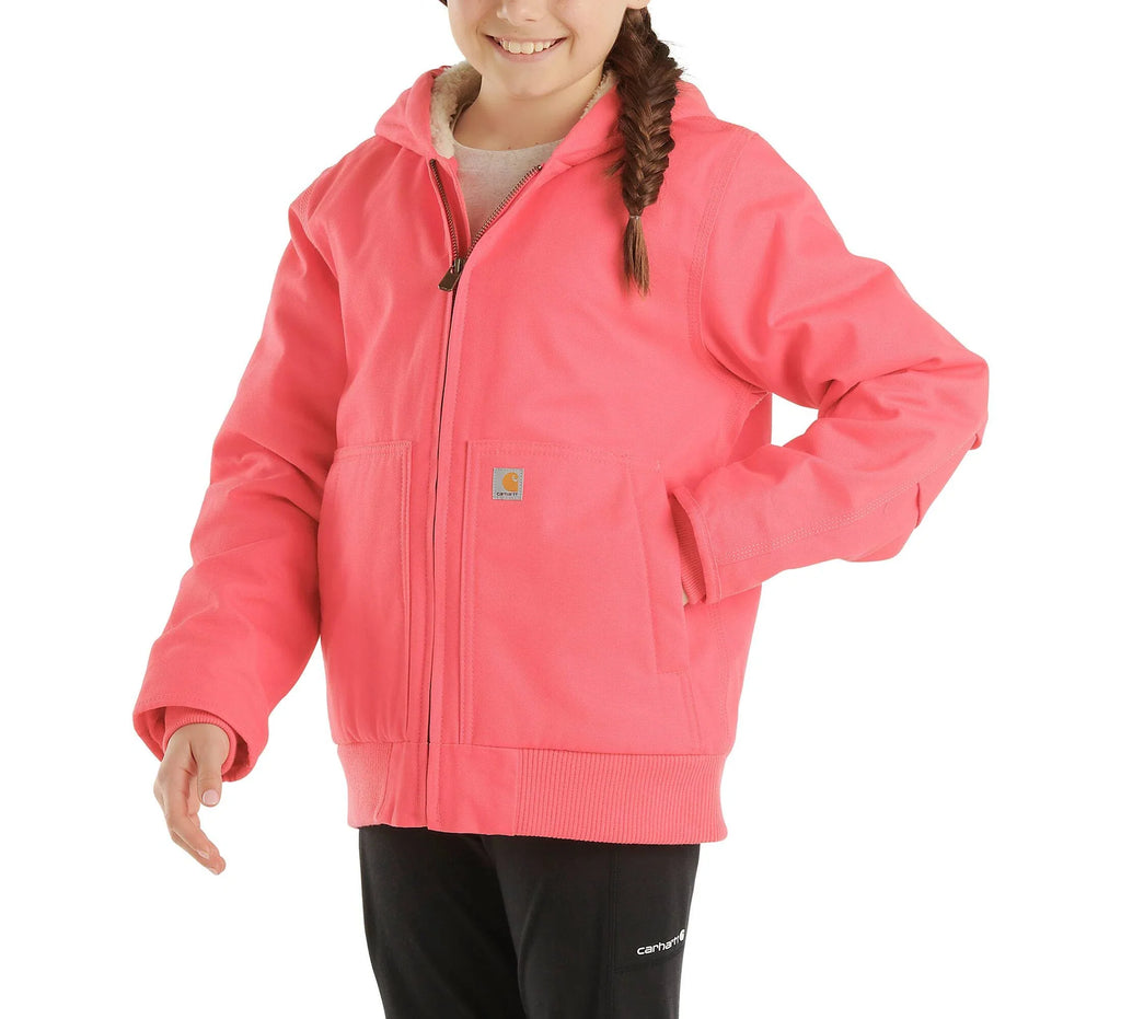 Girls' Sherpa-Lined Hooded Canvas Jacket - Pink