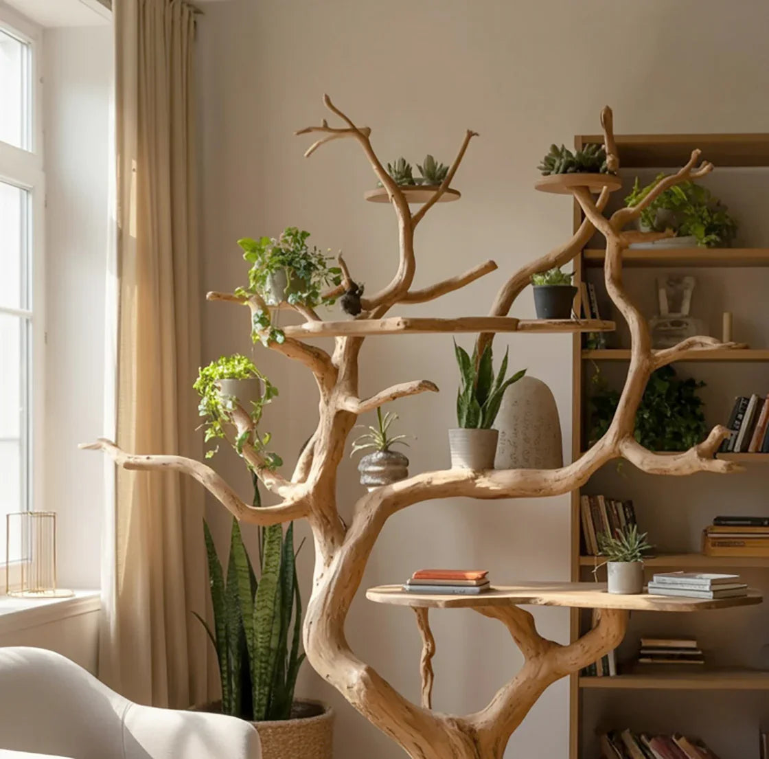 Handcrafted Tree Desk Bookshelf