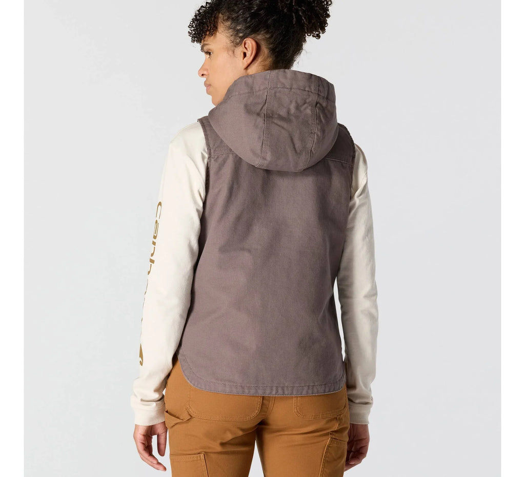 Women's Insulated Hooded Cotton Canvas Vest - Taupe