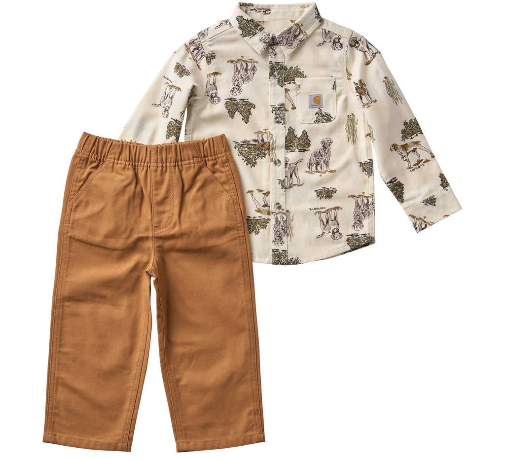 Baby Boys' Flannel Shirt And Canvas Pants Set - Brown