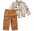 Baby Boys' Flannel Shirt And Canvas Pants Set - Brown