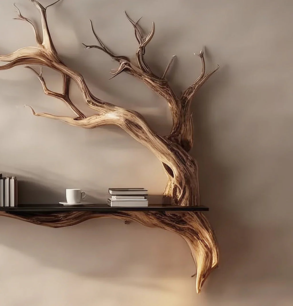 Handcrafted Wooden Tree Wall Shelf