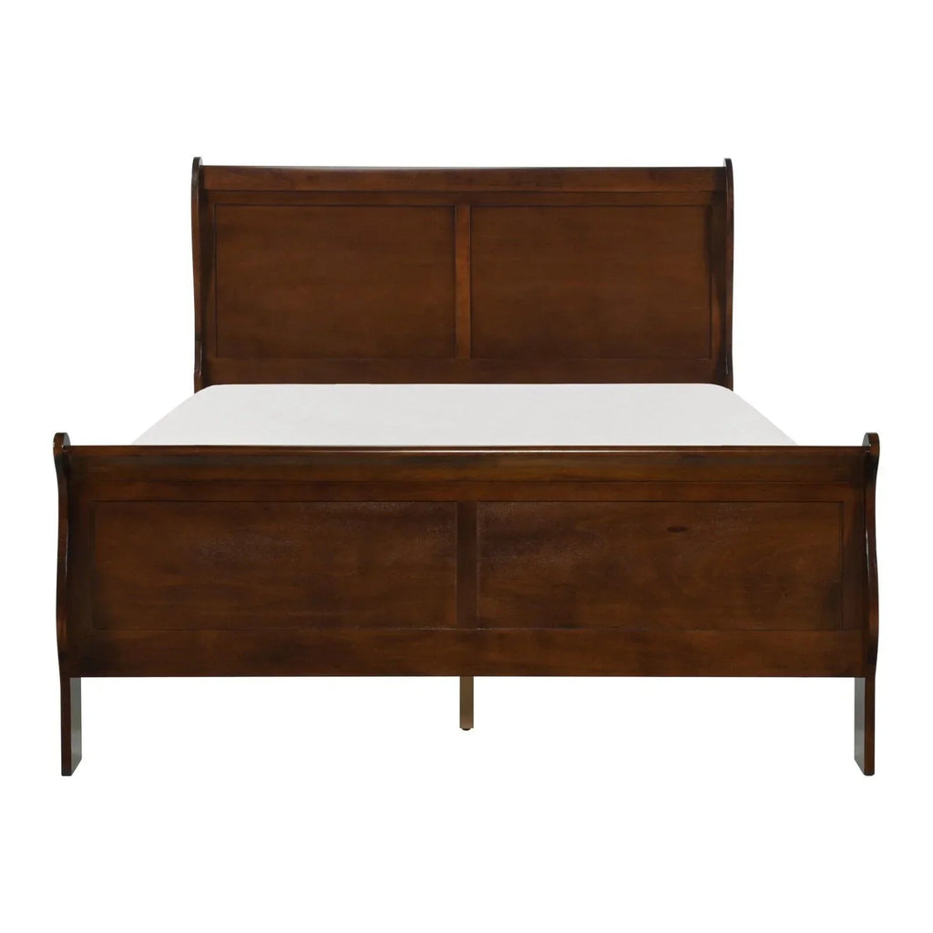 Louis Philippe Style Bedroom Set With Queen Size Bed And 2 Nightstands - Brown Cherry Finish