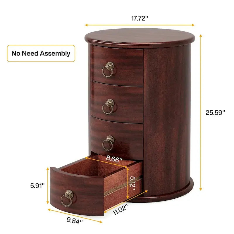 Round End Table With 4 Storage Drawers - 17.71 L x 17.71 W x 25.59 H