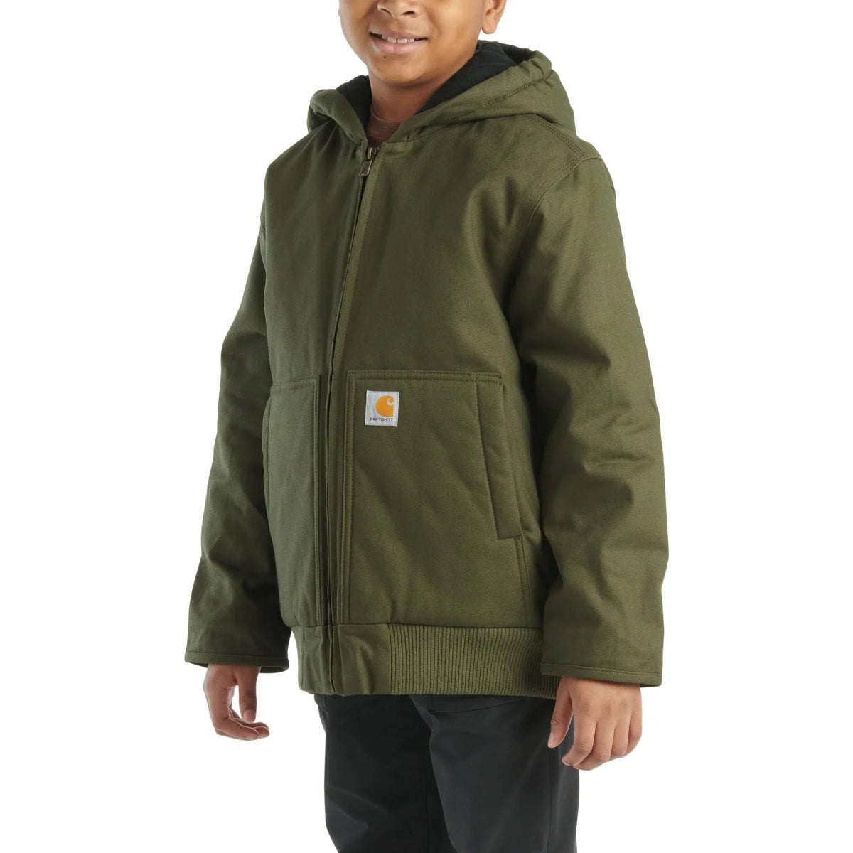 Boys' Quilted-Lined Hooded Canvas Jacket - Olive
