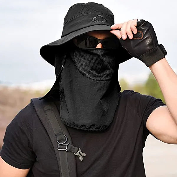 Fishing Hat For Men & Women, Outdoor Uv Sun Protection Wide Brim Hat With Face Cover & Neck Flap Army Green