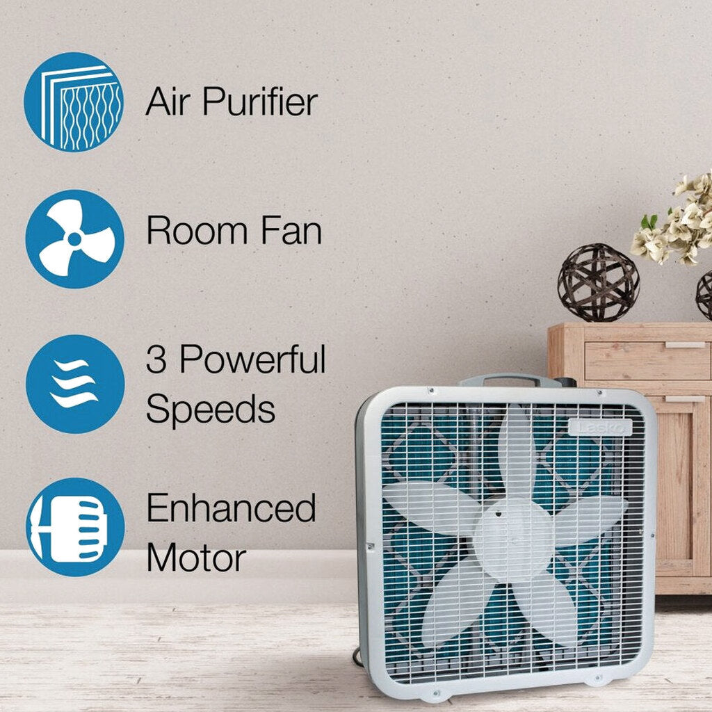 Lasko Air Flex 2-in-1 20-Inch Box Fan And Air Purifier, 3 Speeds, White - FF305