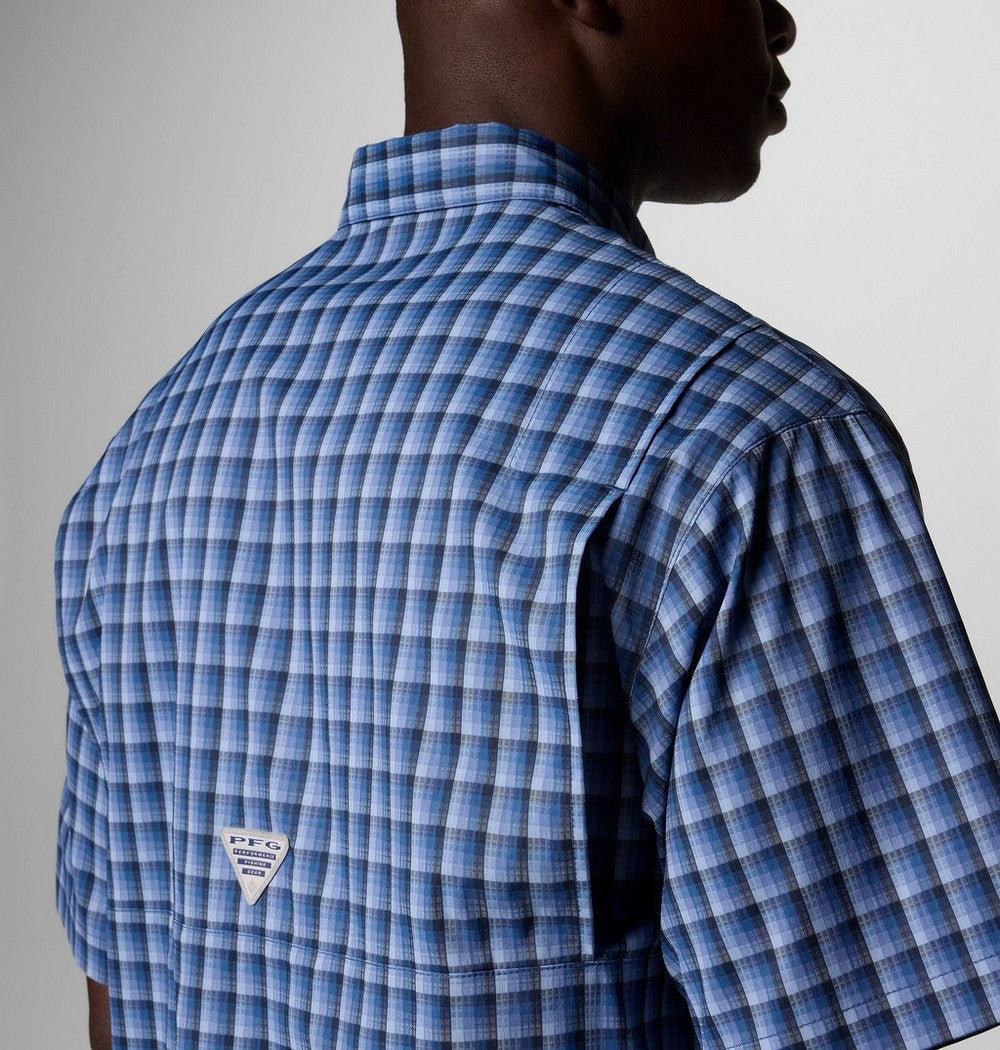 Men's Vented Short-Sleeve Fishing Shirt - Green Gingham