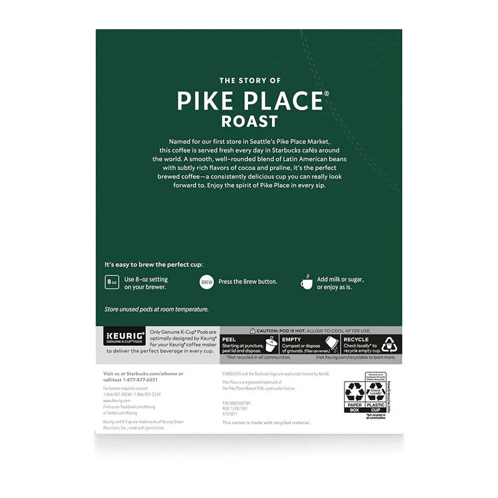 Starbucks Pike Place Roast Medium Coffee K-Cups, 96-Count, 100% Arabica, Keurig Compatible