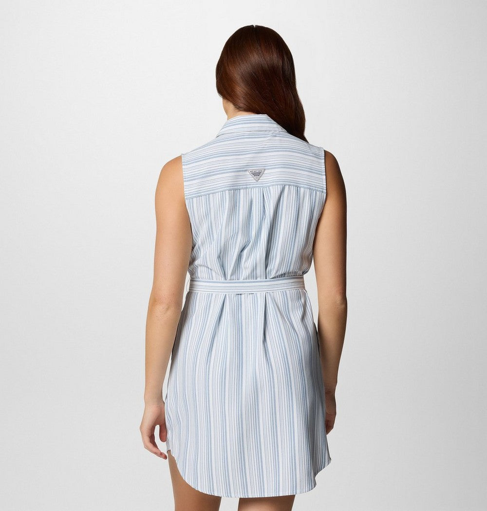 Women's UPF 50 Woven Fishing Dress - Gray Stripe