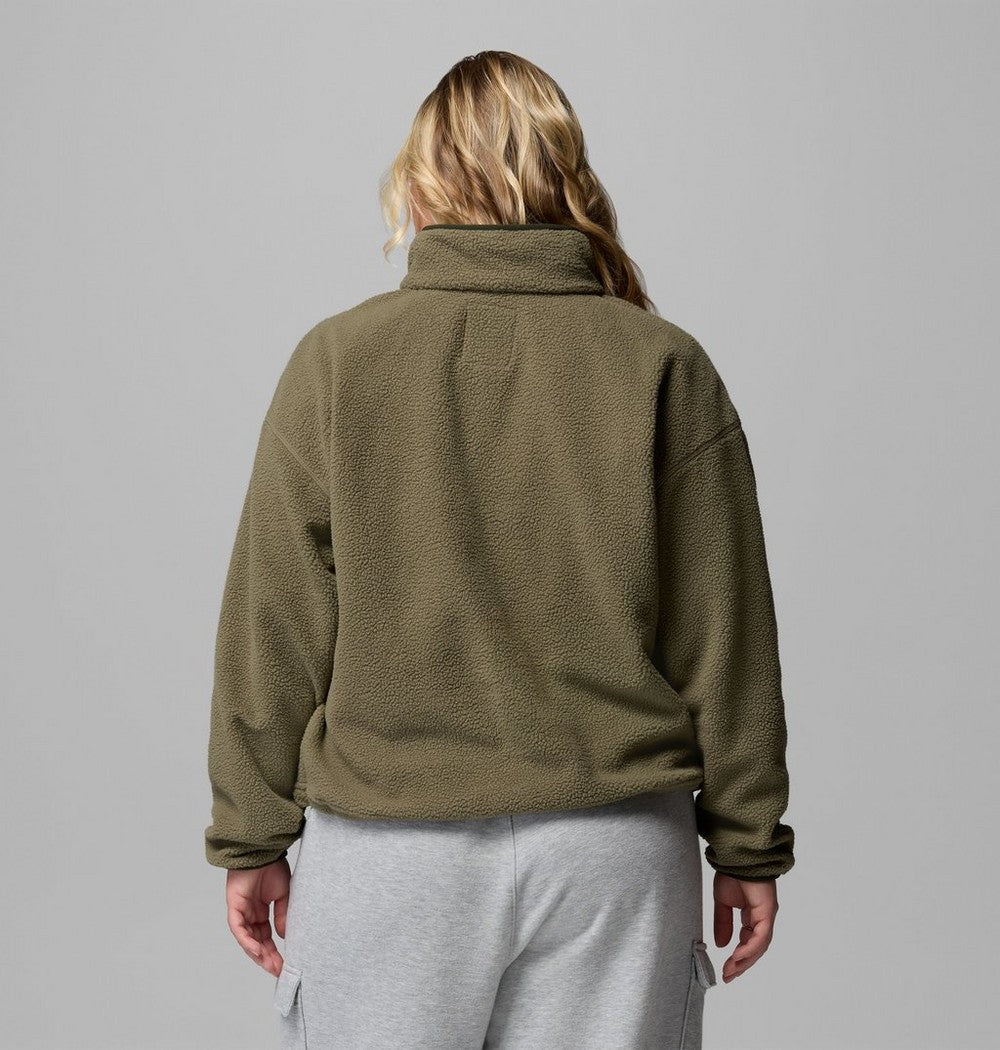 Women's Plus Cropped Sherpa Half-Snap Pullover - Tan