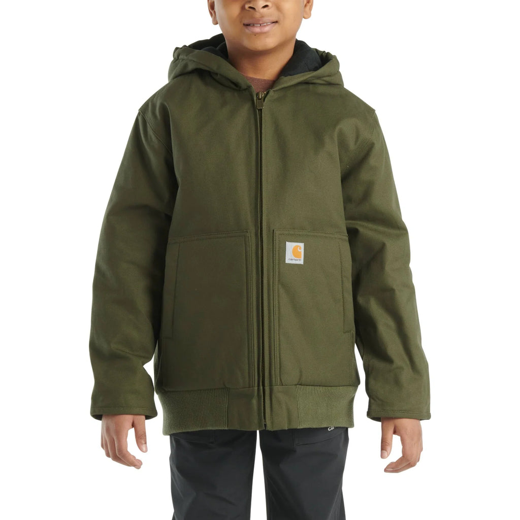 Boys' Quilted-Lined Hooded Canvas Jacket - Olive