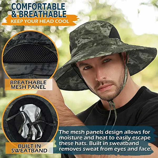 Sun Hat For Men/Women, Waterproof Wide Brim Bucket Hat Foldable Boonie Hat For Fishing Hiking Garden Safari Beach Upf 50/Waterproof