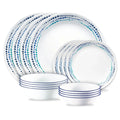 16-Piece Mugless Glass Dinnerware Set - Blue Dots