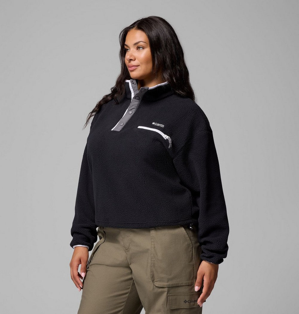 Women's Plus Cropped Sherpa Half-Snap Pullover - Tan