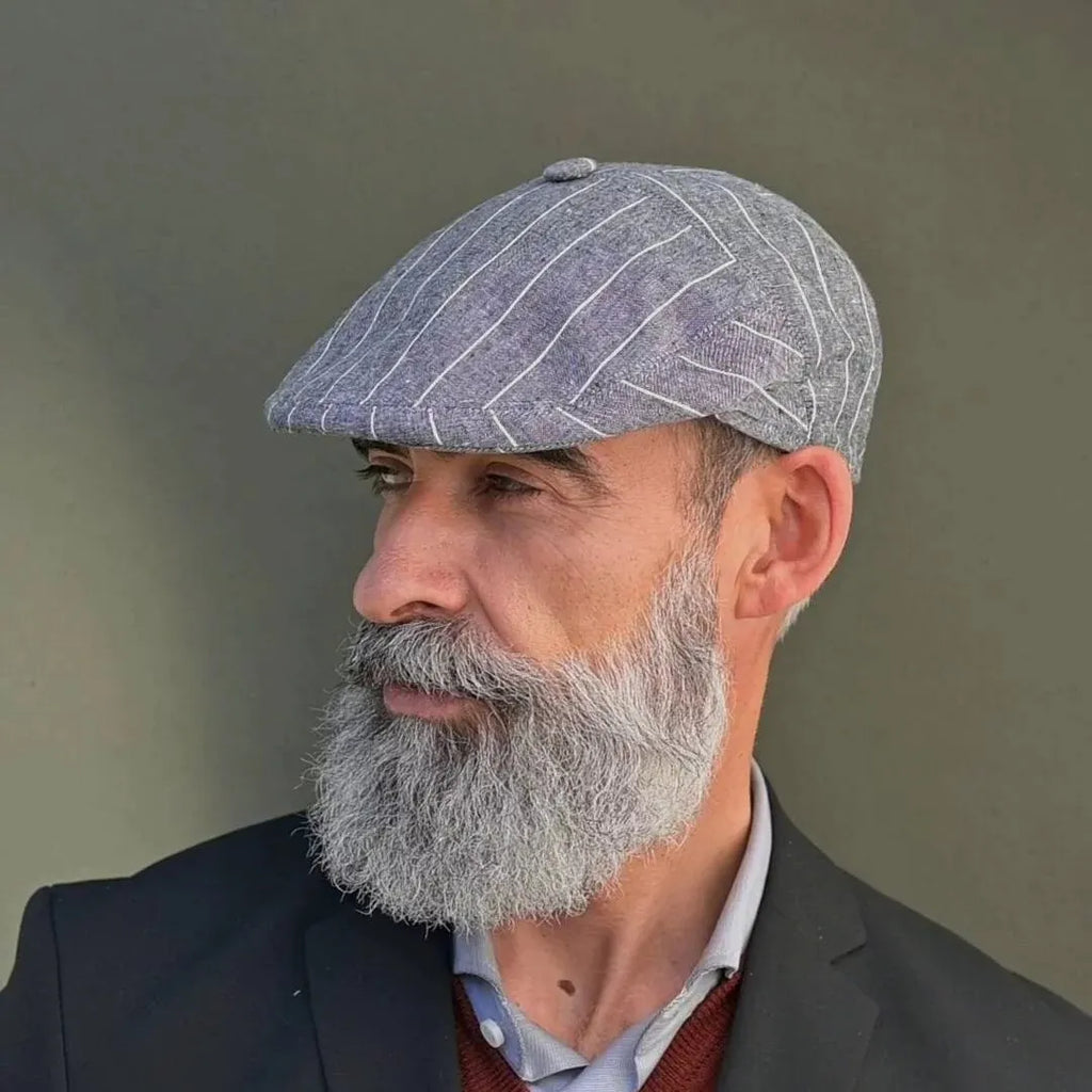 Blue & White Striped Moda Flat Cap