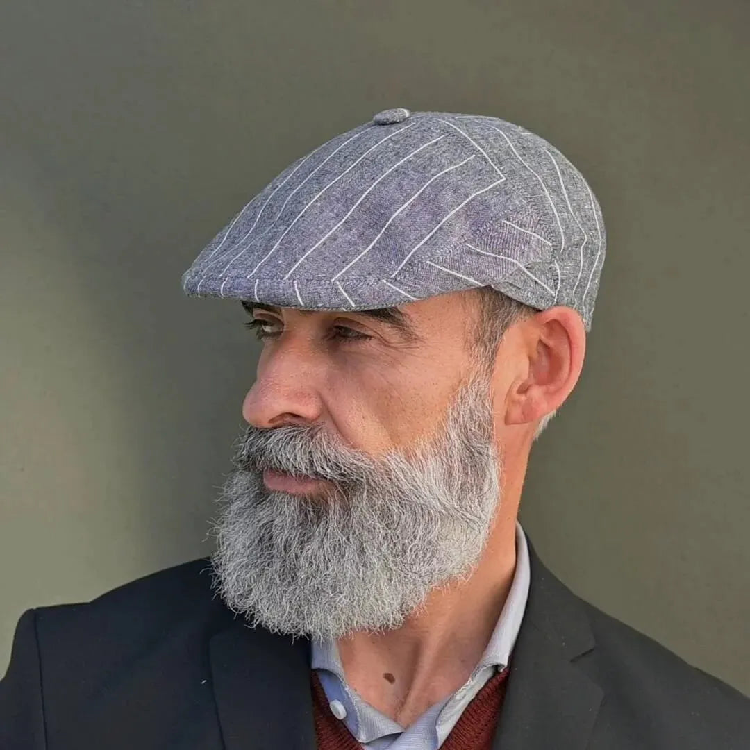Blue & White Striped Moda Flat Cap