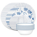 32-Piece Glass Dinnerware Set - Blue Floral Stripe