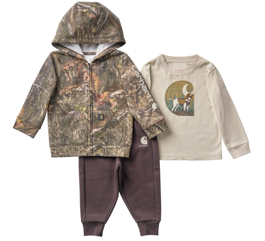 Baby 3-Piece Camo Jacket, Tee & Pant Set - Brown