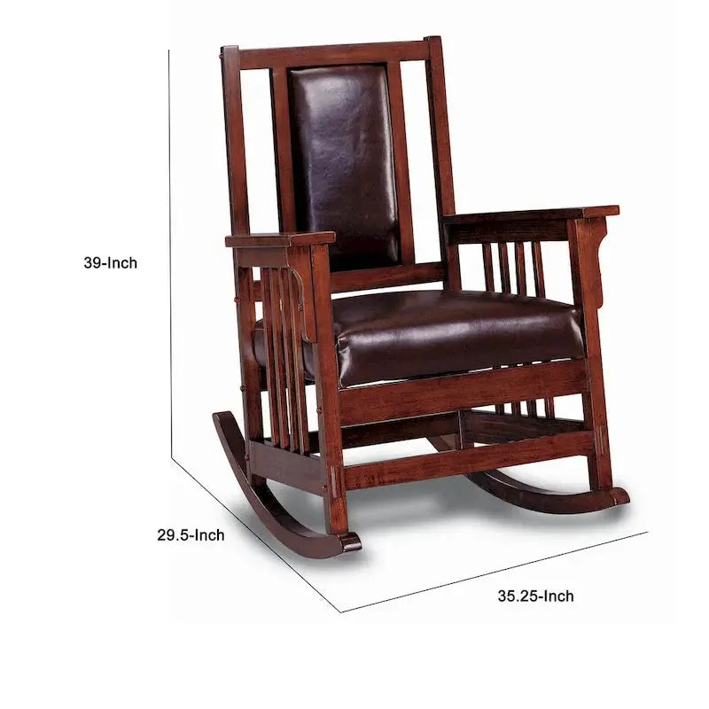 Mission-Style Leather Rocking Chair - Tobacco And Dark Brown Upholstered Seat And Backrest