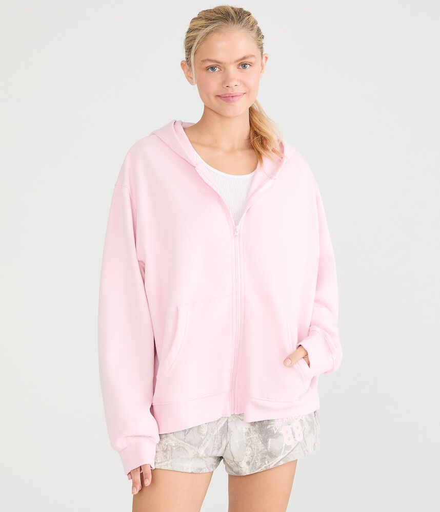 Women's Oversized Full-Zip Fleece Hoodie - Pink