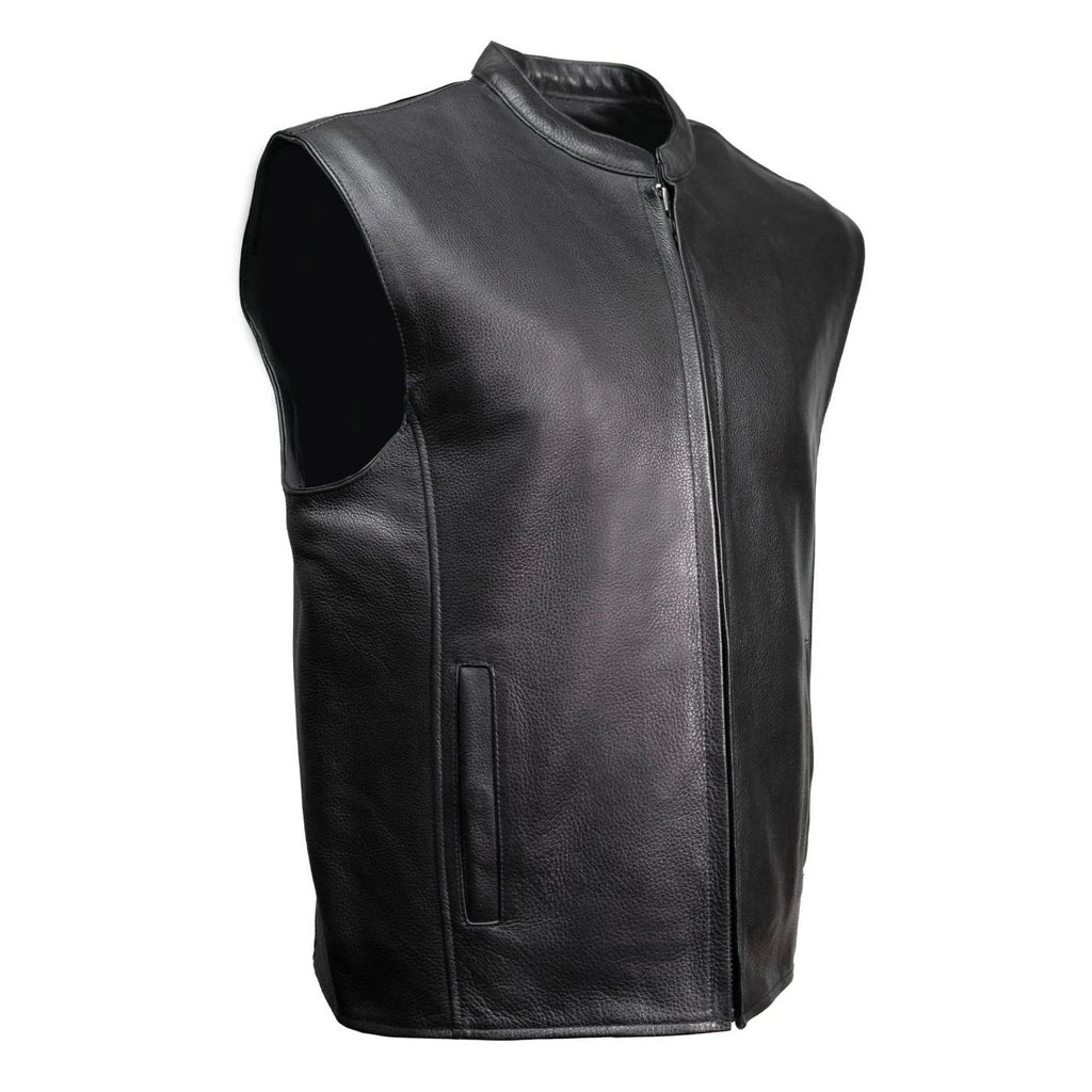 Men's Naked Cowhide Motorcycle Vest - Black