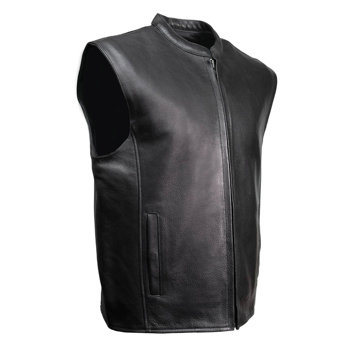 Men's Naked Cowhide Motorcycle Vest - Black