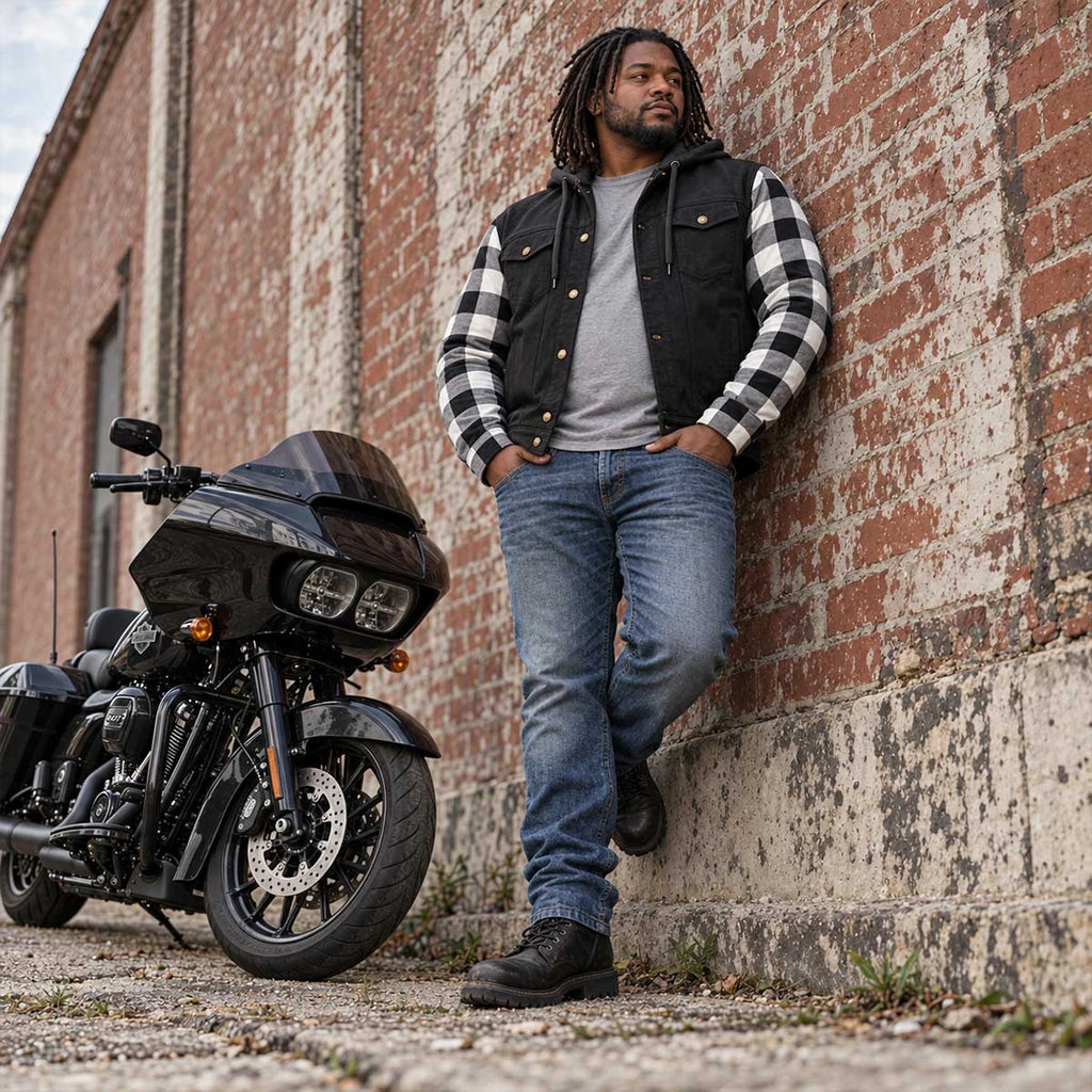 Men's Armored Denim Hooded Motorcycle Jacket