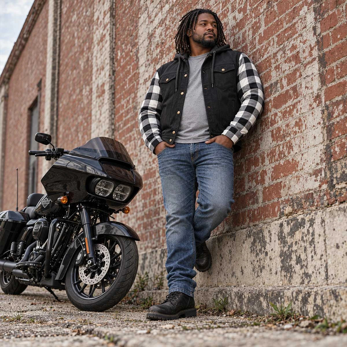 Men's Armored Denim Hooded Motorcycle Jacket