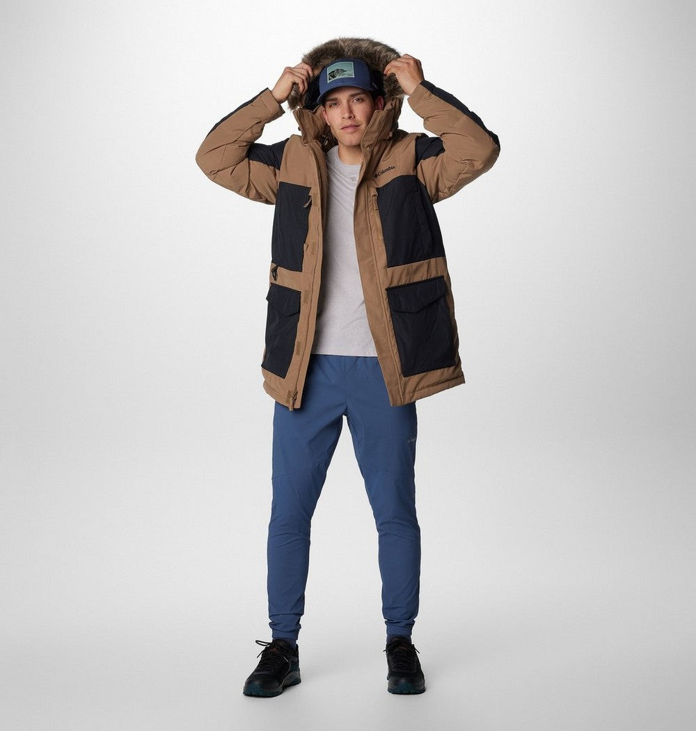 Men's Hooded Insulated Parka - Brown Black