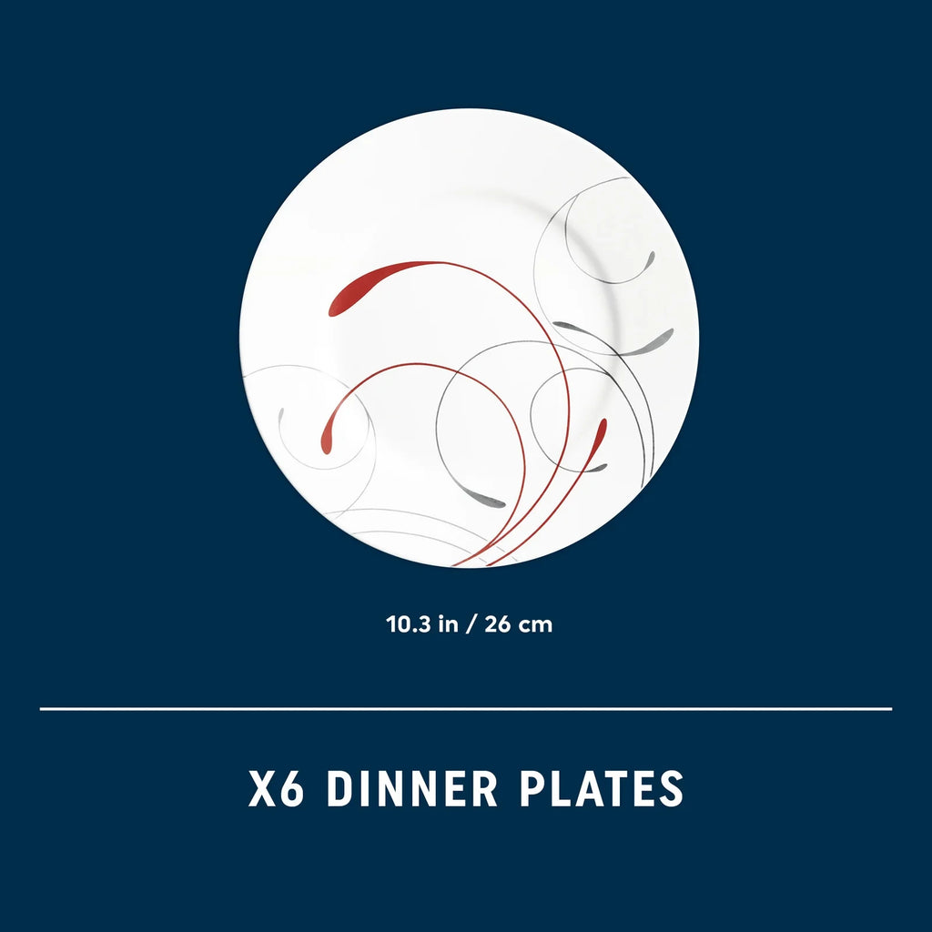 10.5-Inch Glass Dinner Plates, Set of 6 - Red Gray