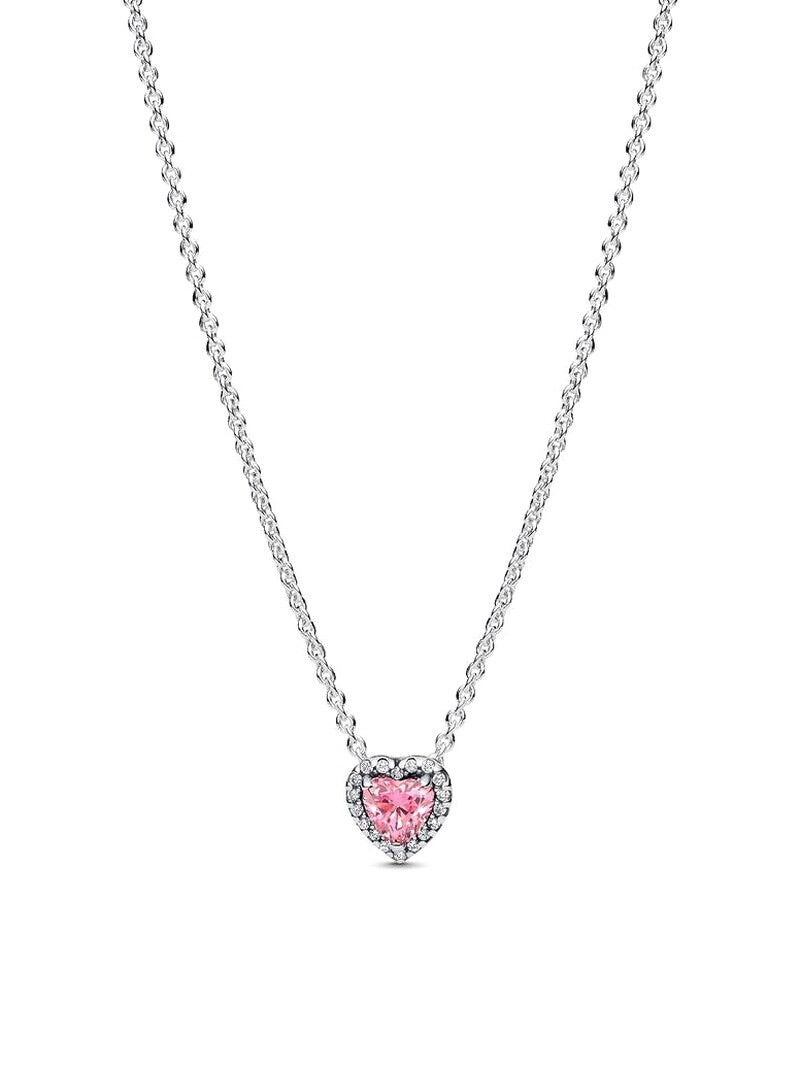 Pink Heart Pavé Pendant Necklace - Sterling Silver