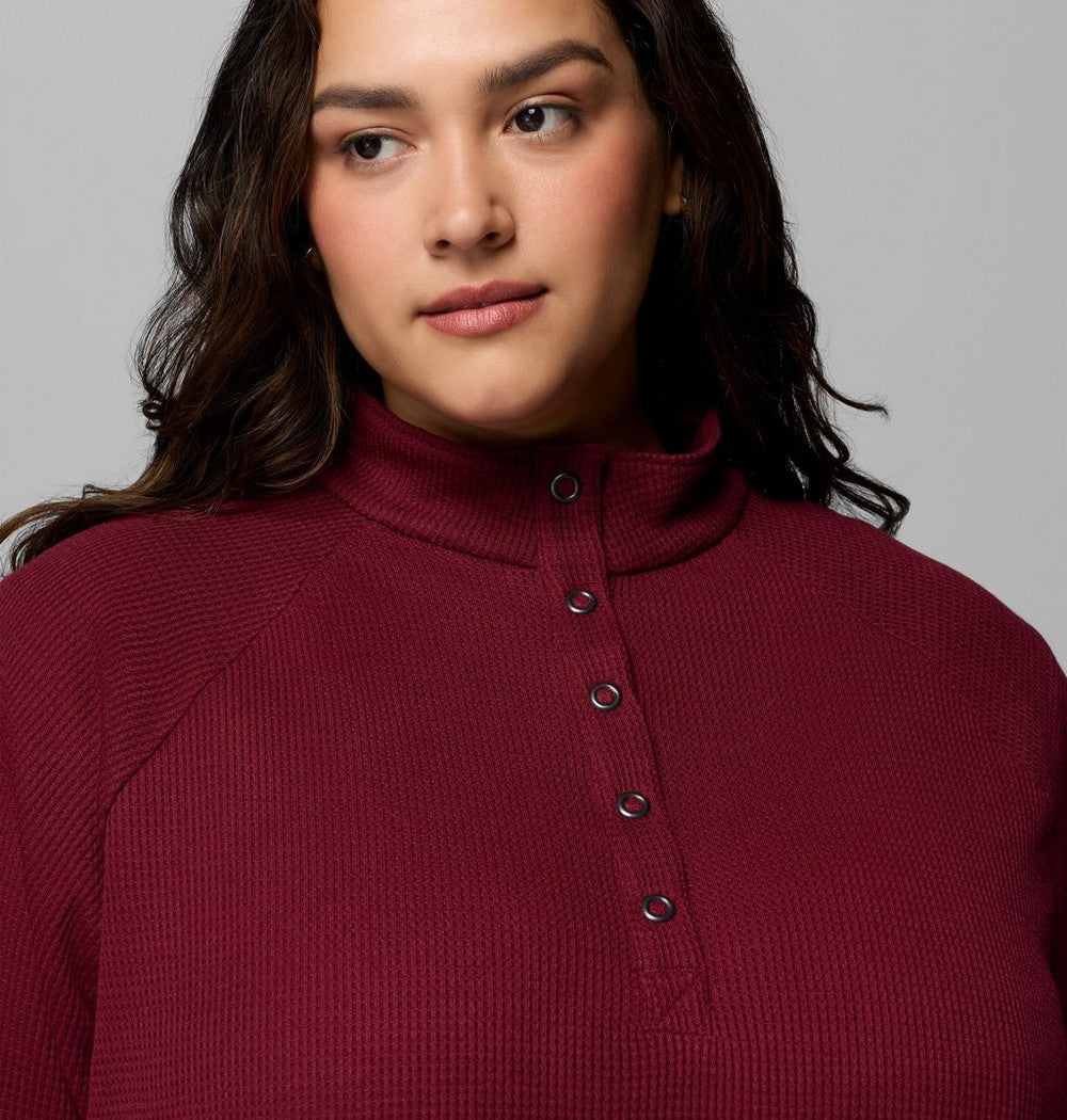 Women's Plus Waffle-Knit Half-Snap Shirt - Gray