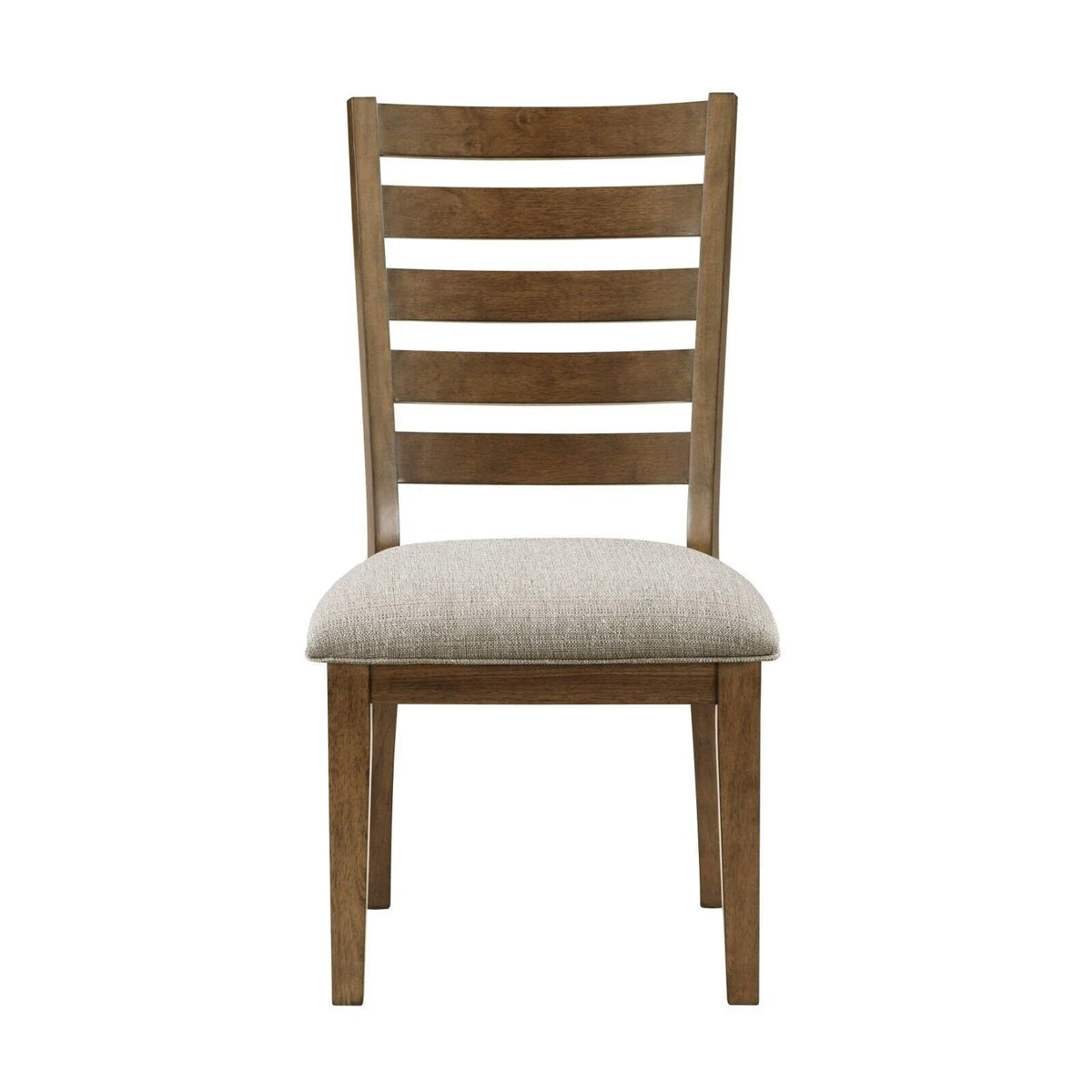 Ladder Back Wooden Dining Side Chairs, Cherry Finish, Beige Textured Fabric Upholstery, Set Of 2pc