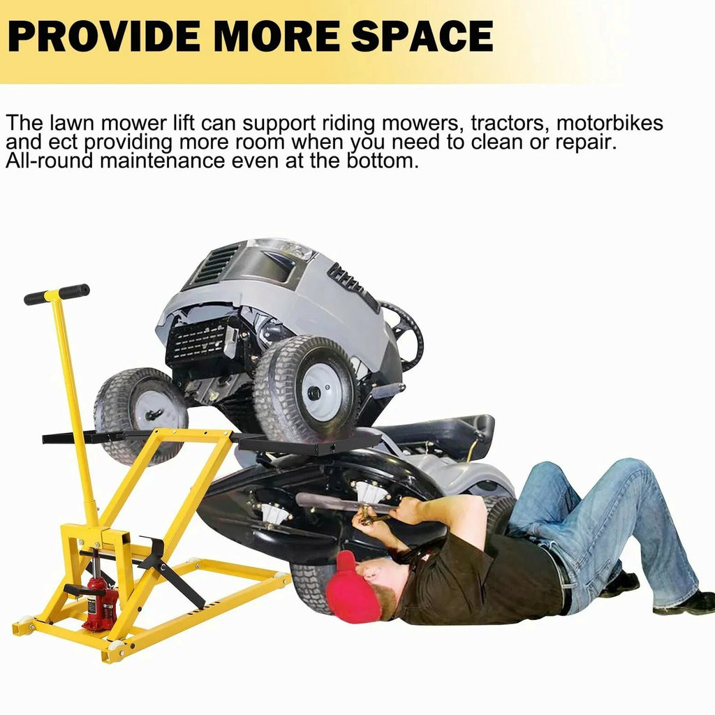 Lawn Mower Lift With Hydraulic Jack, 26 Inches, 500 LBS Capacity, Yellow - PHO_13L5VR2X2L