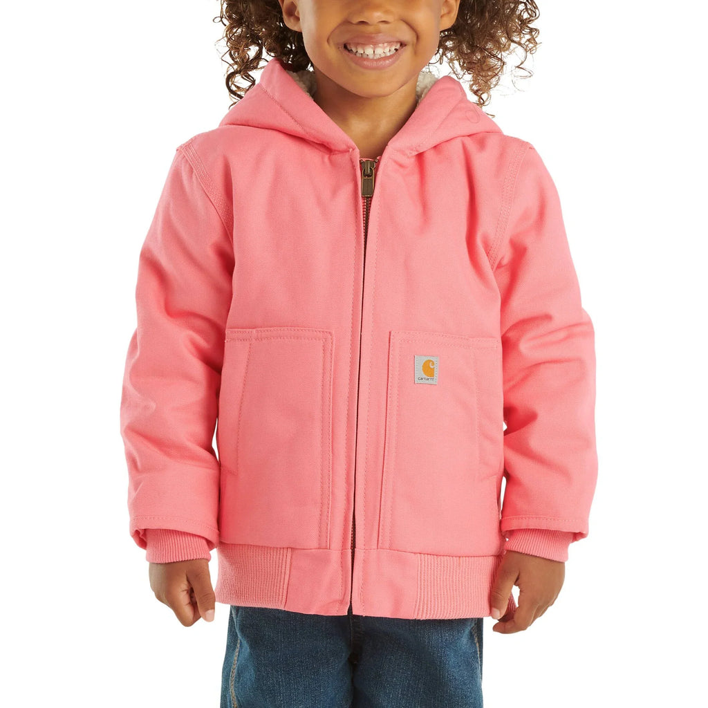 Girls' Insulated Canvas Hooded Jacket - Pink