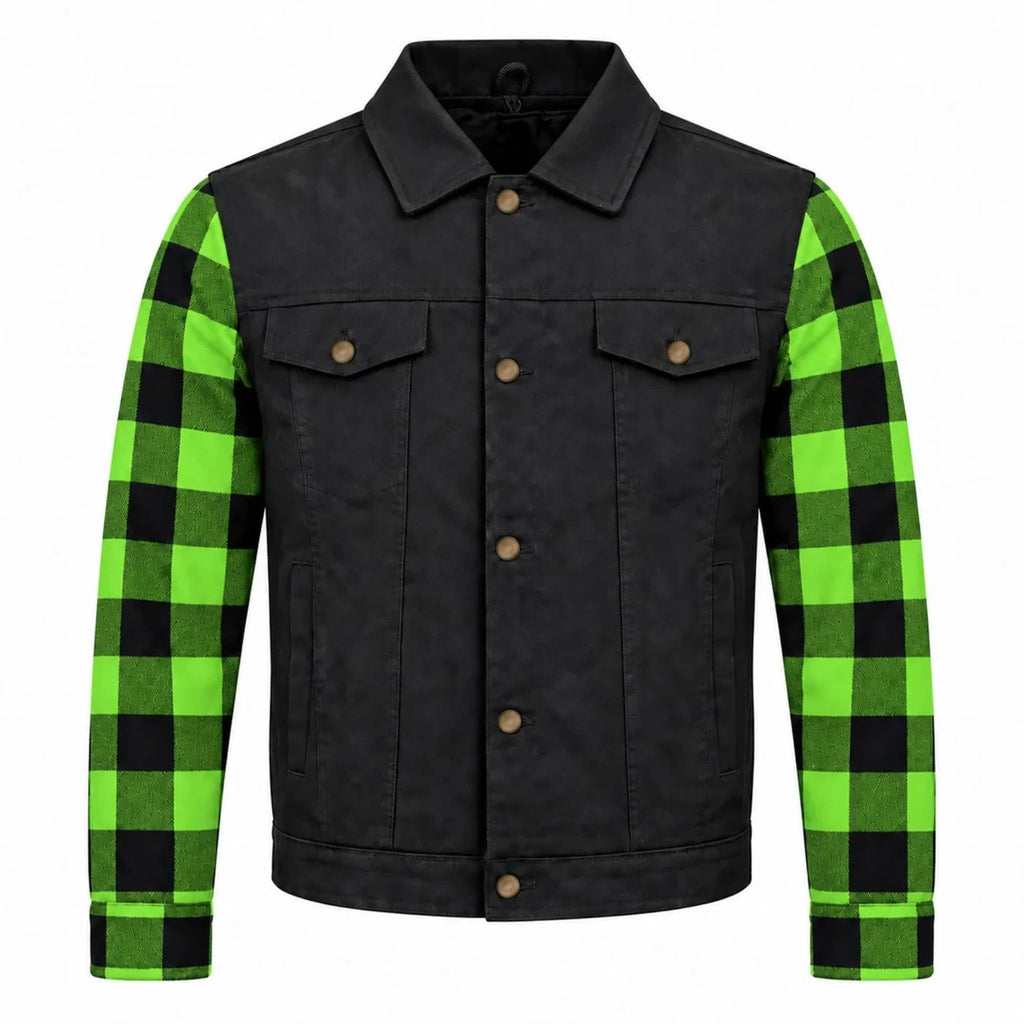 Men's Armored Denim Hooded Jacket - Black/Green