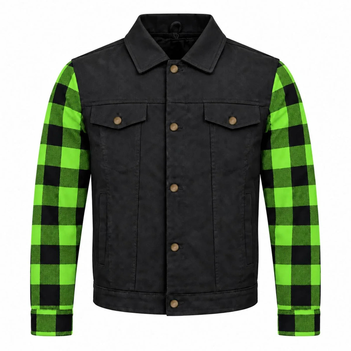 Men's Armored Denim Hooded Jacket - Black/Green