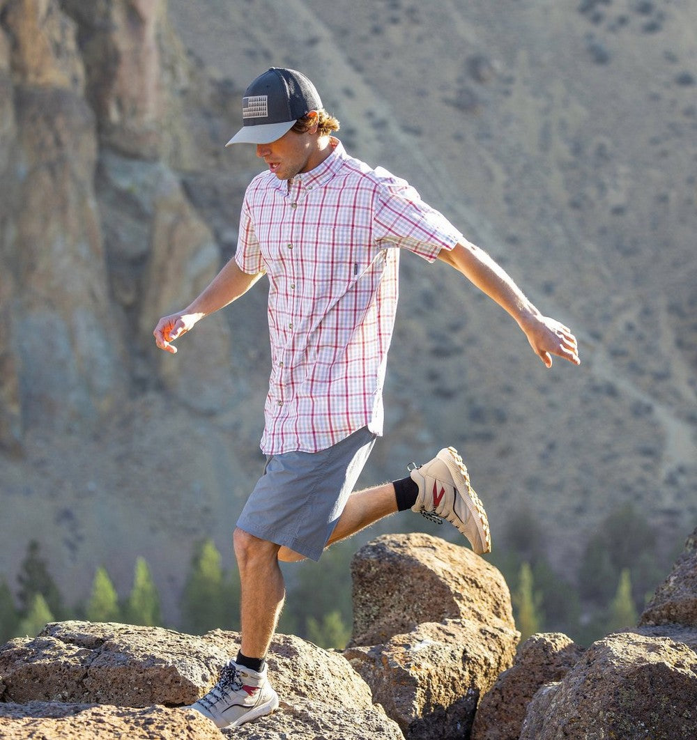Men's Stretch Short Sleeve Plaid Shirt - Navy