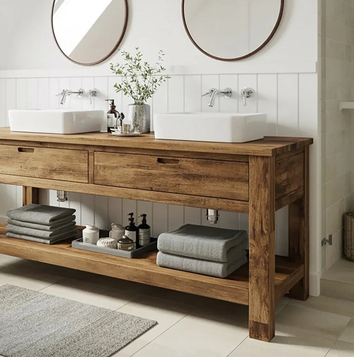 Rustic Reclaimed Wood Bathroom Vanity With Drawers