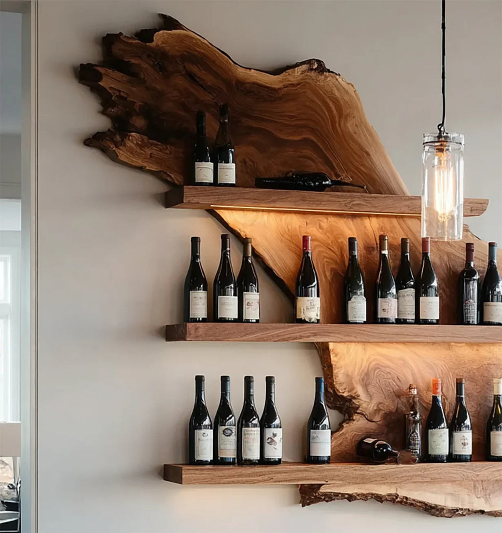 Live Edge Wooden Wine Rack Shelf