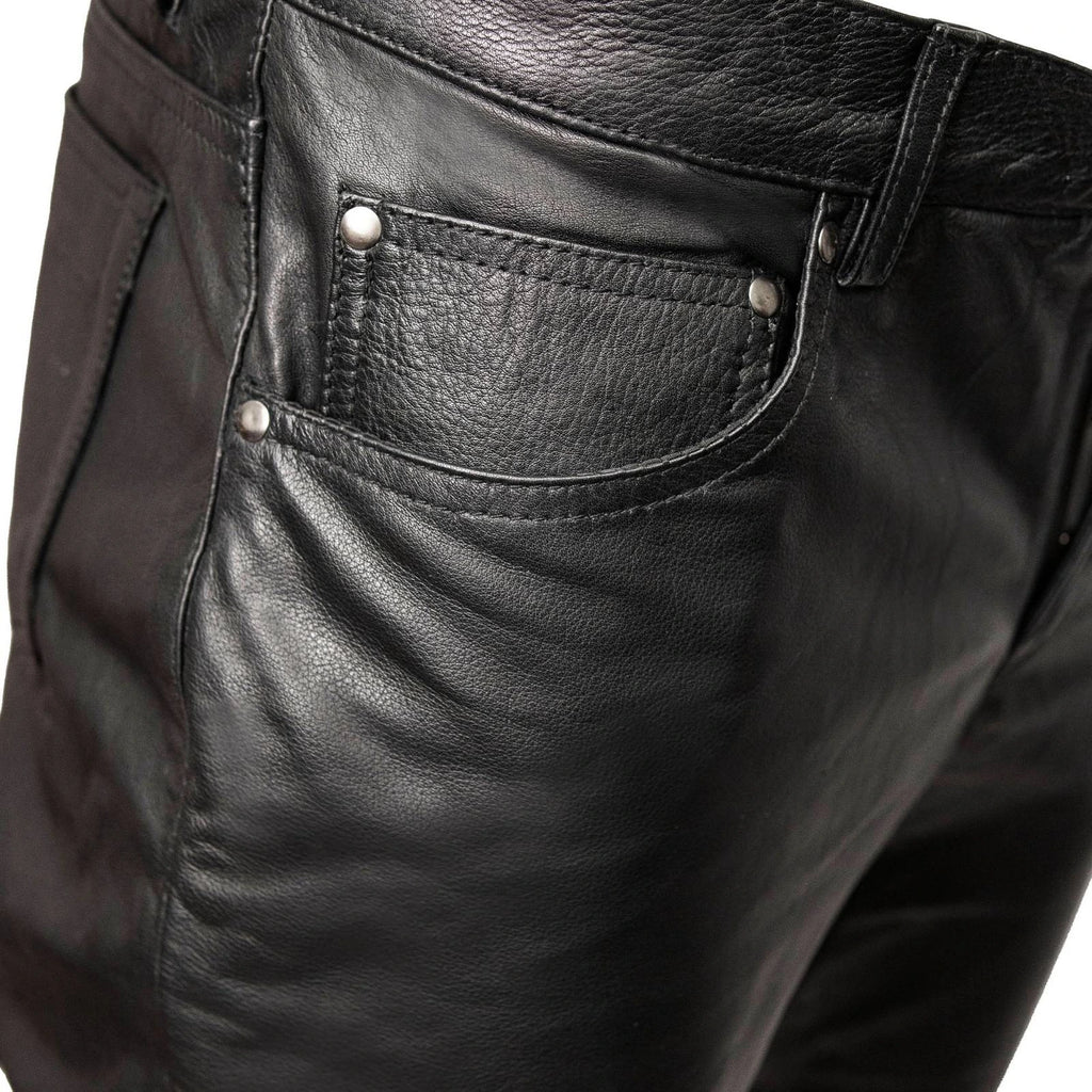 Men's Leather Motorcycle Pants - Black