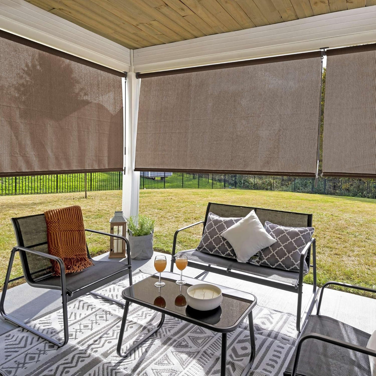Coolaroo Outdoor Roller Shade With Wand - 10ft x 8ft Walnut