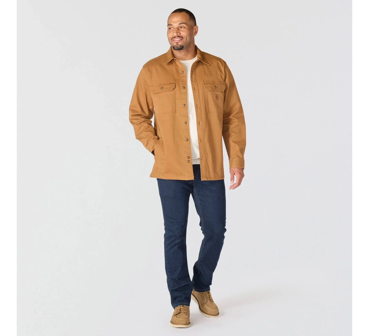 Men's Stretch Herringbone Shirt Jacket - Brown